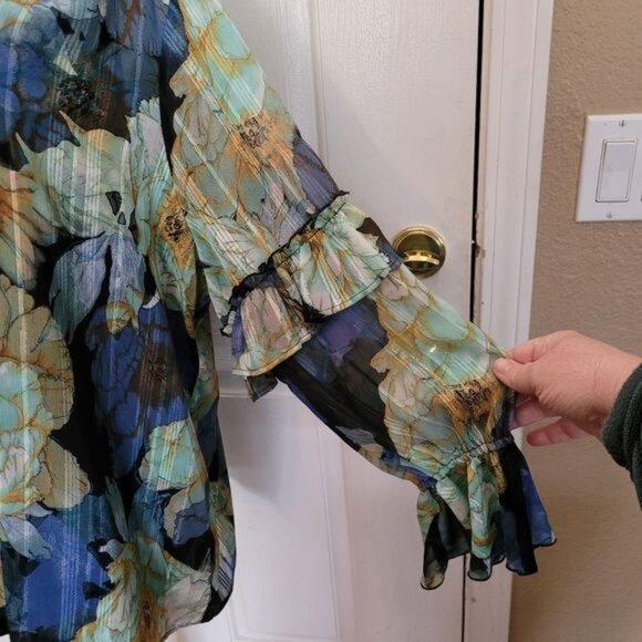 2 Piece Susan Graver Blouse Chiffon Top Blue Floral  Tank Top Career Work 1X - Picture 7 of 9